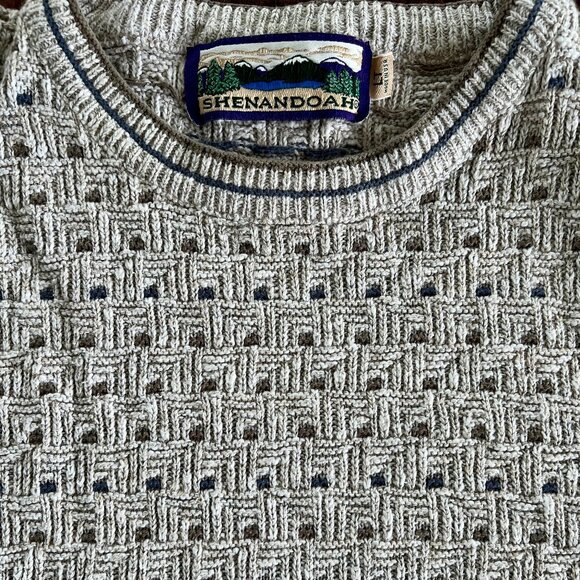 Vintage Men’s Shenandoah Knit Sweater Oatmeal, Brown, Blue - Size Large Tall - Picture 4 of 7